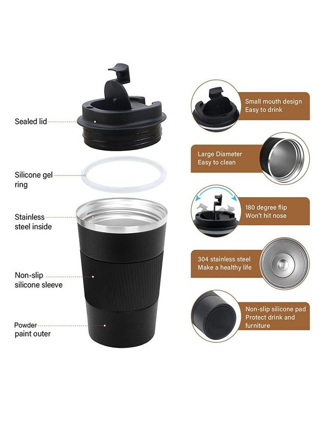 Coffee Stainless Steel Insulated Coffee Mug, 510ML Iced Coffee Tumbler Cup With Flip Lid and Handle, Double Wall Vacuum Leak Proof Thermos Mug for Travel Office School Party Camping  - Image 2