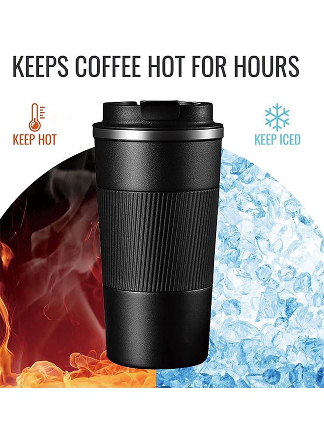 Coffee Stainless Steel Insulated Coffee Mug, 510ML Iced Coffee Tumbler Cup With Flip Lid and Handle, Double Wall Vacuum Leak Proof Thermos Mug for Travel Office School Party Camping  - Image 3