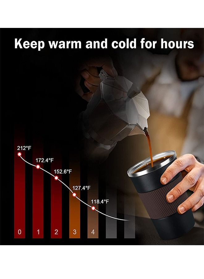 Coffee Stainless Steel Insulated Coffee Mug, 510ML Iced Coffee Tumbler Cup With Flip Lid and Handle, Double Wall Vacuum Leak Proof Thermos Mug for Travel Office School Party Camping  - Image 4