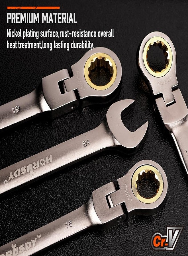 هورسدي طقم مفاتيح ربط مترية مرنة الرأس من هوروسدي، ١٢ قطعة، مع منظم | طقم مفاتيح ربط مركبة بسقاطة ٨-١٩ مم | ٧٢ سنًا | فولاذ كروم فاناديوم - Image 5