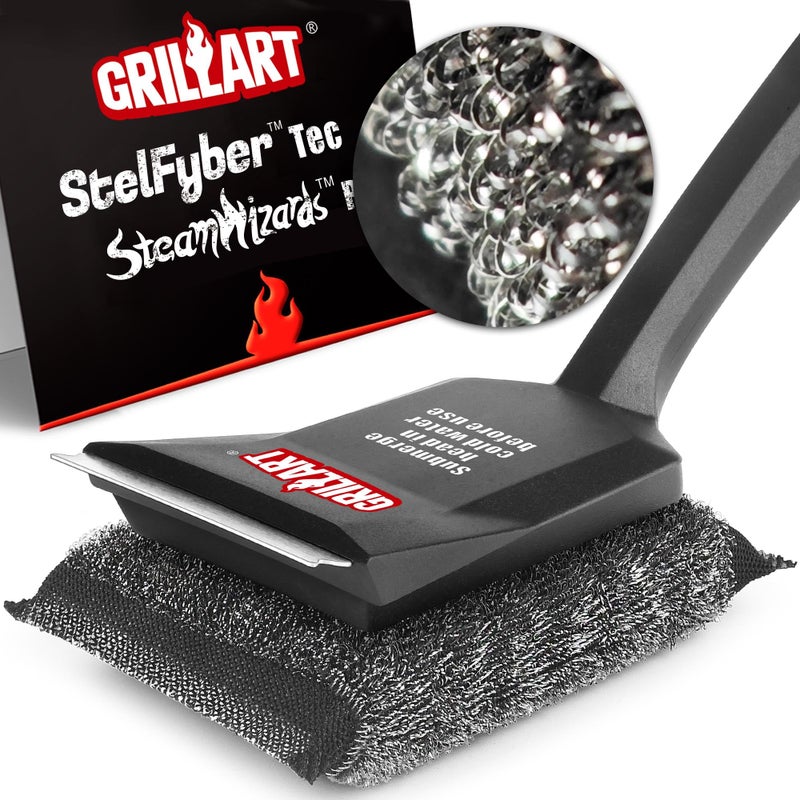 GRILLART Grill Brush Bristle Free, SteamWizards [Ultra Safe & Efficient] Grill Cleaner Brush with 1 Replacement Head, for Cast Iron and Stainless Steel Grates, BBQ Grill Brush for Outdoor Grill - Image 1