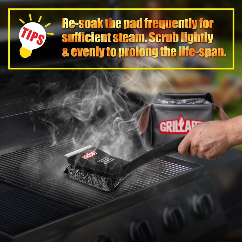 GRILLART Grill Brush Bristle Free, SteamWizards [Ultra Safe & Efficient] Grill Cleaner Brush with 1 Replacement Head, for Cast Iron and Stainless Steel Grates, BBQ Grill Brush for Outdoor Grill - Image 5