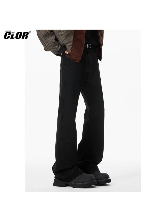 Clor Autumn And Winter Curved Knife Micro-flared Jeans For Men, Cleanfit American-style Loose Versatile Straight-leg Trousers, Nz15 Black 3XL - Image 2