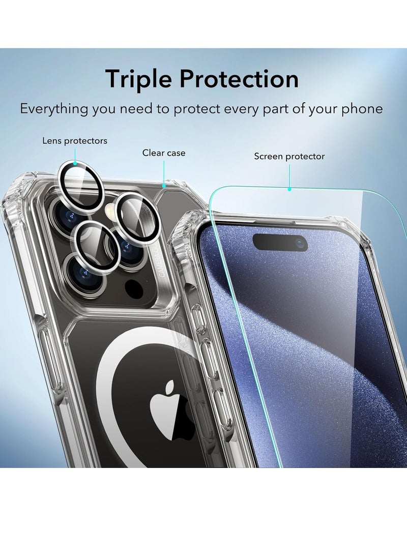 ELTRAZONE for iPhone 15 Pro Max Case, Compatible with MagSafe, Set with 2 Screen Protectors and Single Camera Lens Protectors, Air Guard Corners, Yellowing-Resistant Acrylic Back, Air Armor Series, Clear - Image 5
