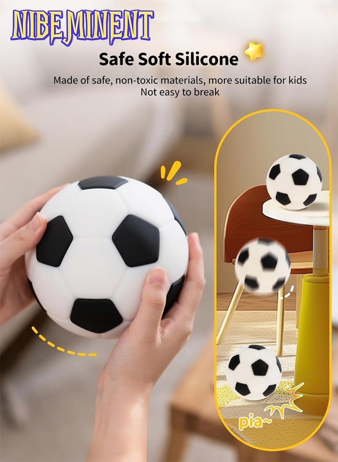NIBEMINENT كرة قدم سيليكونية مضيئة في الظلام للأطفال، يمكن ركلها والنقر عليها لتغيير اللون، قابلة للشحن 5.12 إنش، مصباح كرة قدم ليلي 7 ألوان، ديكور منزلي هدايا عيد ميلاد للأطفال - Image 4
