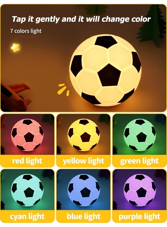 NIBEMINENT كرة قدم سيليكونية مضيئة في الظلام للأطفال، يمكن ركلها والنقر عليها لتغيير اللون، قابلة للشحن 5.12 إنش، مصباح كرة قدم ليلي 7 ألوان، ديكور منزلي هدايا عيد ميلاد للأطفال - Image 2