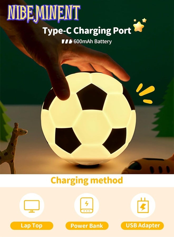 NIBEMINENT كرة قدم سيليكونية مضيئة في الظلام للأطفال، يمكن ركلها والنقر عليها لتغيير اللون، قابلة للشحن 5.12 إنش، مصباح كرة قدم ليلي 7 ألوان، ديكور منزلي هدايا عيد ميلاد للأطفال - Image 5