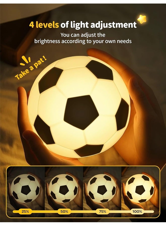 NIBEMINENT كرة قدم سيليكونية مضيئة في الظلام للأطفال، يمكن ركلها والنقر عليها لتغيير اللون، قابلة للشحن 5.12 إنش، مصباح كرة قدم ليلي 7 ألوان، ديكور منزلي هدايا عيد ميلاد للأطفال - Image 3