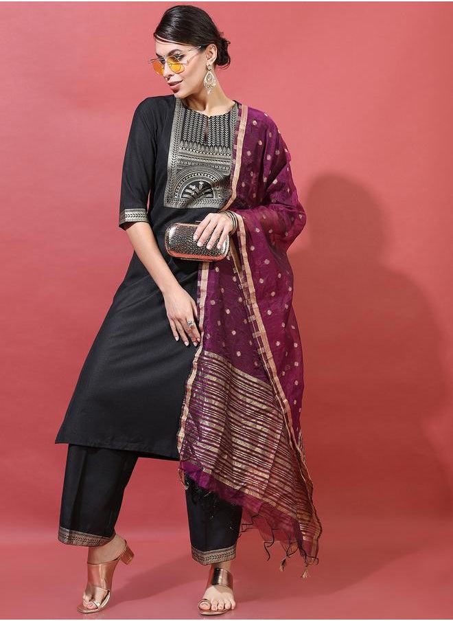 Vishudh Women Black Printed Kurta with Trousers & Dupatta by Styli  - Image 1