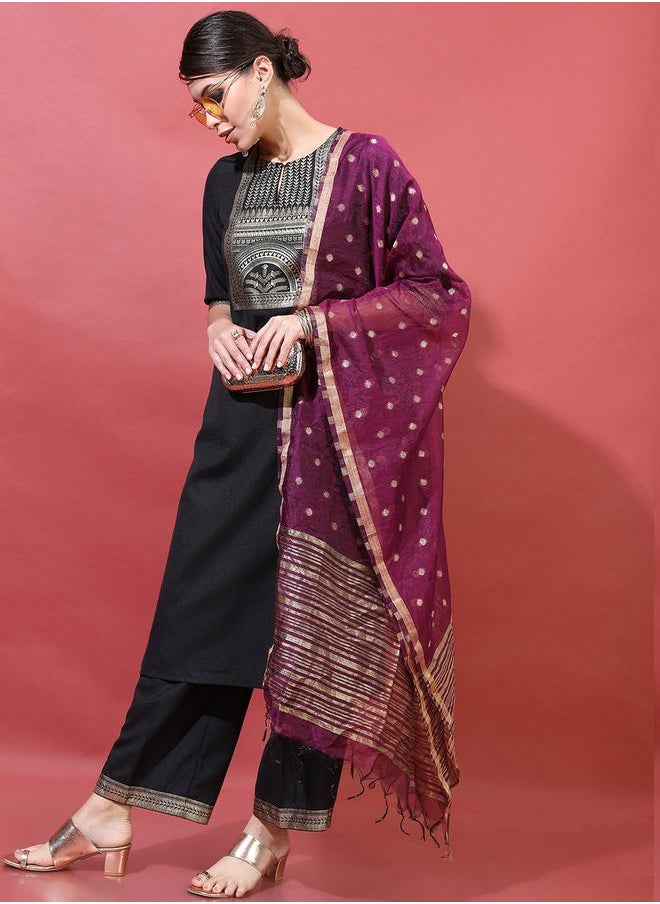 Vishudh Women Black Printed Kurta with Trousers & Dupatta by Styli  - Image 2