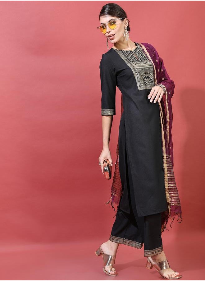 Vishudh Women Black Printed Kurta with Trousers & Dupatta by Styli  - Image 5