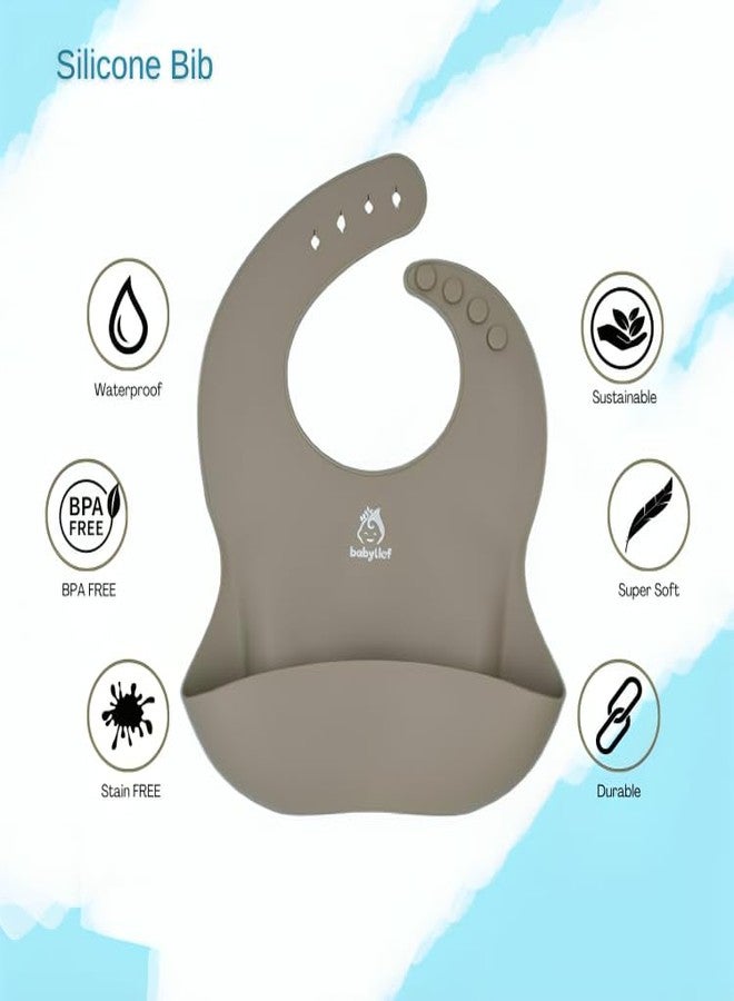 Babylief™ Baby Feeding Set, 4 Pieces, Silicone Bib, Cup with Straw, Bowl with Suction Base and Spoon, Multicolour (Sage) - Image 2