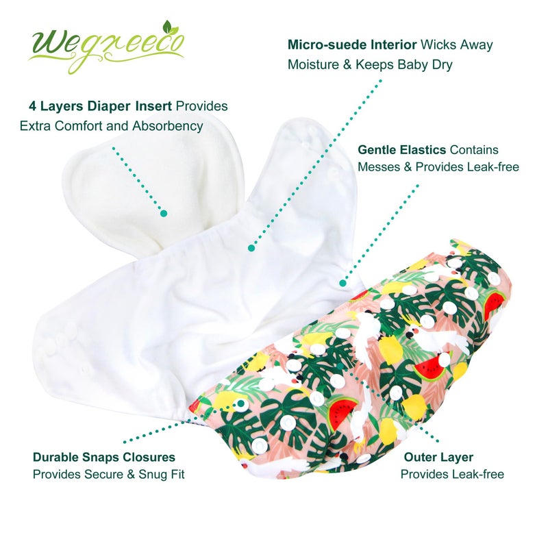 wegreeco Cloth Diapers 6 Pack with 6 Inserts & 1 Wet Bag, Washable Cloth Diapers for Babies, One Size Adjustable Reusable (Love, Flowers) - Image 2