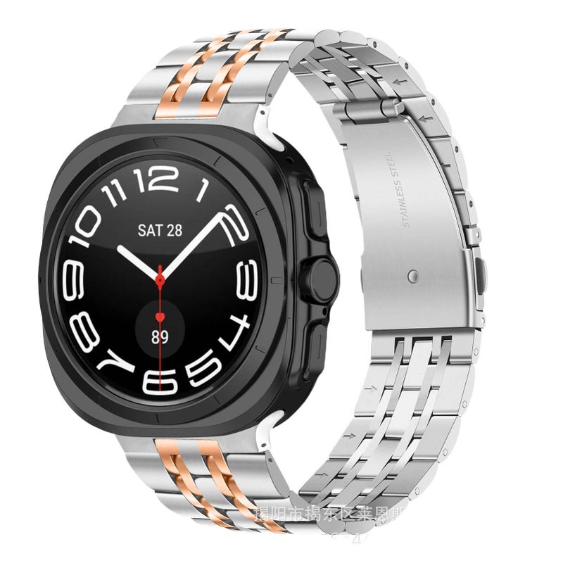 Adjustable Stainless Steel Link Smartwatch Band Compatible with Samsung Galaxy Watch 8 Classic with Fit Replacement Strap for Daily Wear in Rose - Image 1