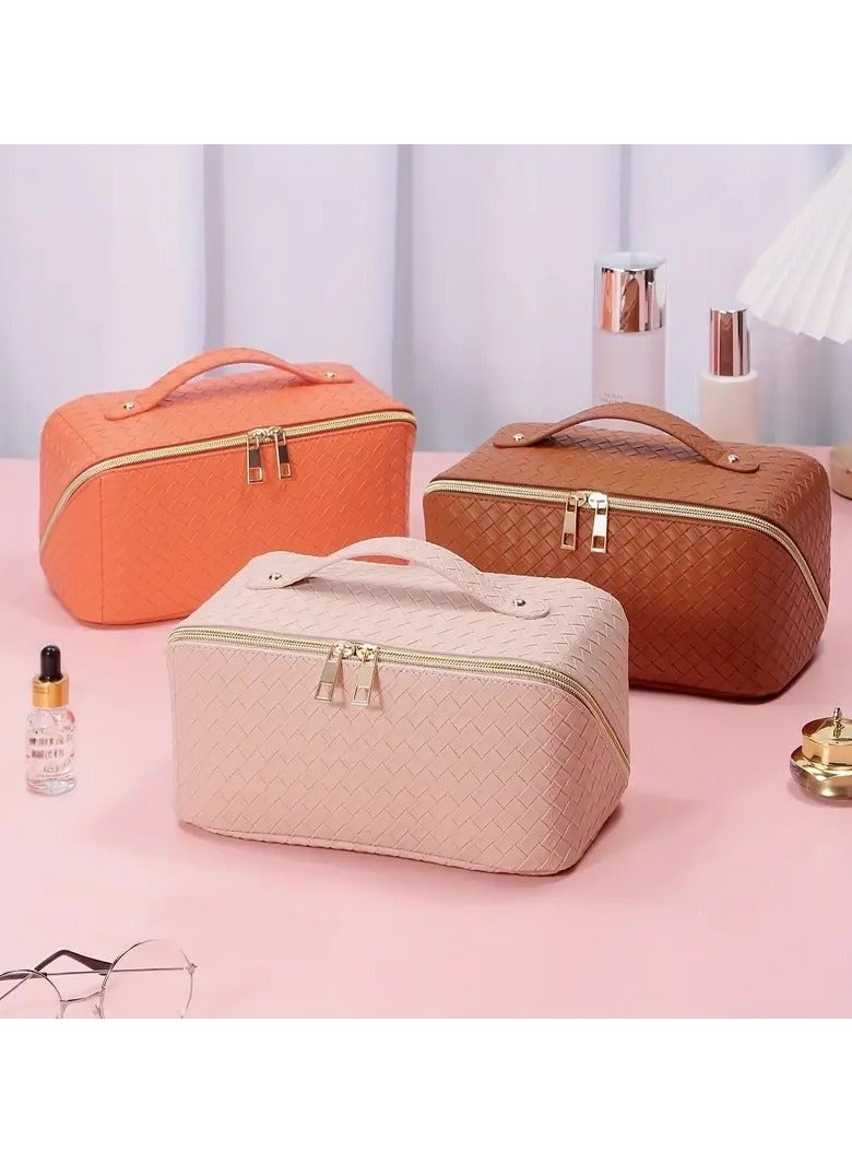 ORiTi Large Capacity Travel Cosmetic Bag - Makeup Bag, PU Leather Waterproof Cosmetic Bag, Women Portable Travel Makeup Bag With Handle and Divider Flat Lay Makeup Organizer Bag GREEN - Image 5