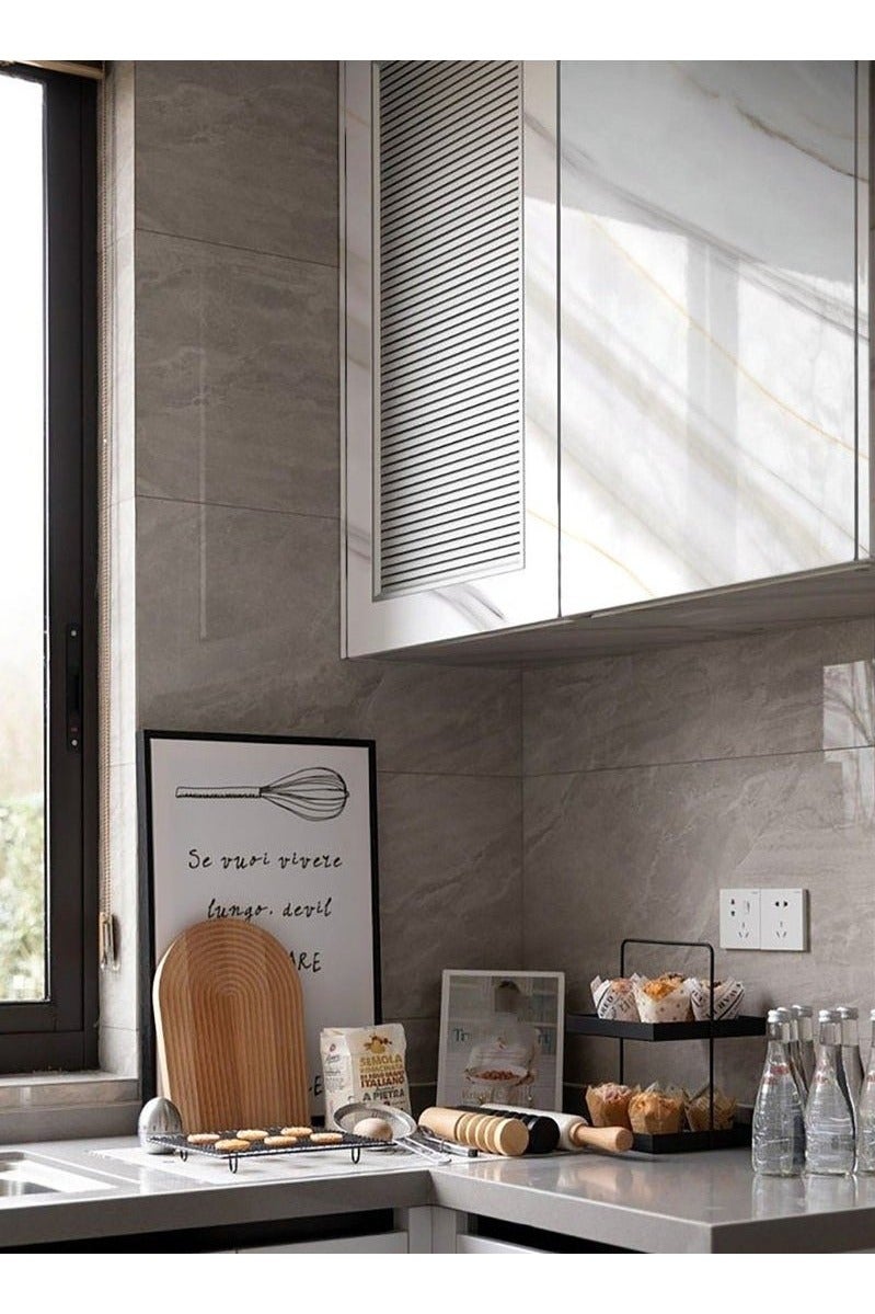 Arabest ملصقات ورق جدران مطبخ رخام لامع 40 سم * 500 سم، ملصقات مطبخ ذاتية اللصق، ملصقات رقائق الألمنيوم للمطبخ، ملصقات مقاومة للزيت وماء لموقد المطبخ - Image 3