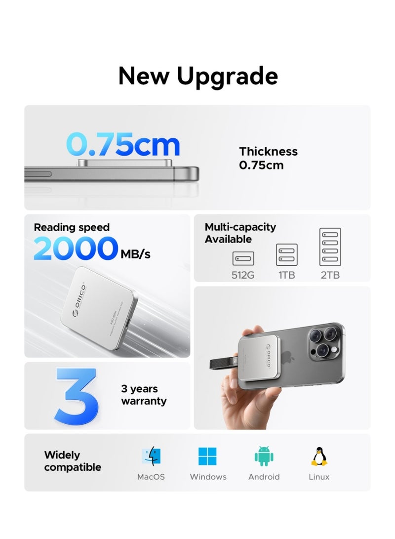Orico ORICO 512GB Magnetic External SSD, 4K ProRes HDR Record and Store Up to 2000MB/s Portable Solid State Drive  for External SSD Hard Drive K20mini - Image 2