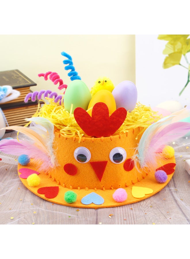 Easter Diy Hat Making Kit Colorful Egg Decorated Hat Creative Gift Rabbit For Kindergarten Kids Toy Puzzle Building Set-Color:Thanksgiving Hat (Orange)  - Image 1