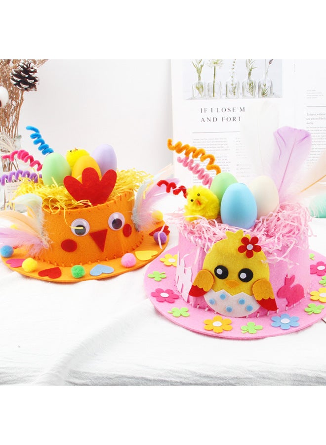 Easter Diy Hat Making Kit Colorful Egg Decorated Hat Creative Gift Rabbit For Kindergarten Kids Toy Puzzle Building Set-Color:Thanksgiving Hat (Orange)  - Image 2