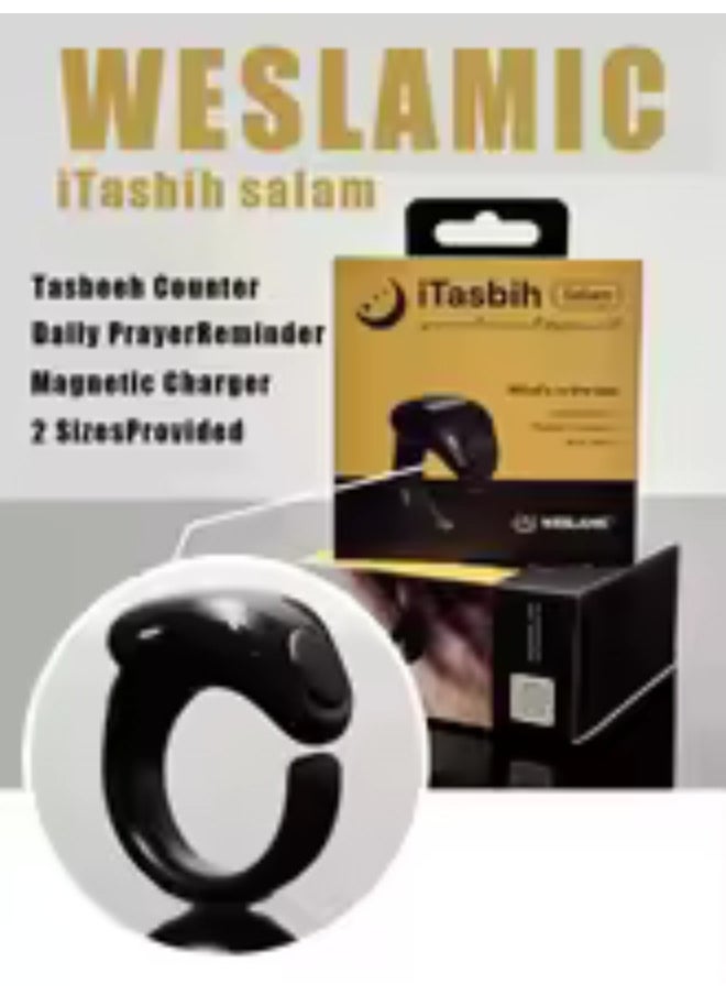 Beauenty - Smart Tasbih Tally Counter for Muslims Zikr Ring Bluetooth Electronic Digital Tasbeeh 2 Size Prayer Time Vibration Reminder - Size 18 and 20 - Black - Image 1