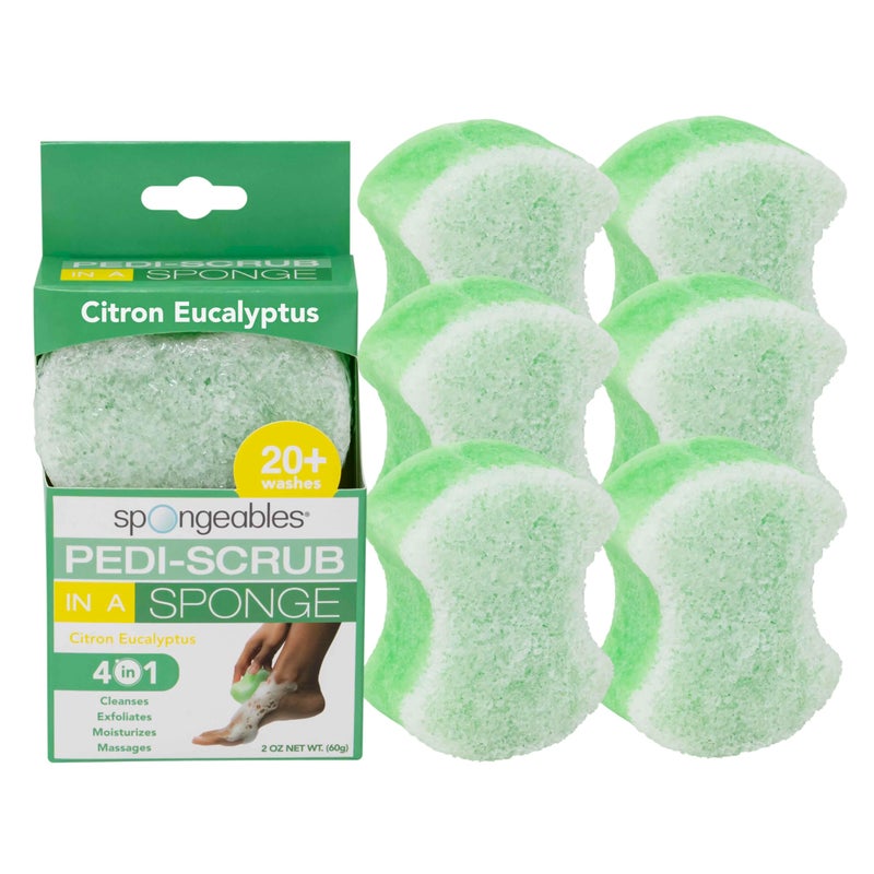 Spongables Pedi Scrub Foot Exfoliating 20 Wash Sponge Citron Eucalyptus 6 Count