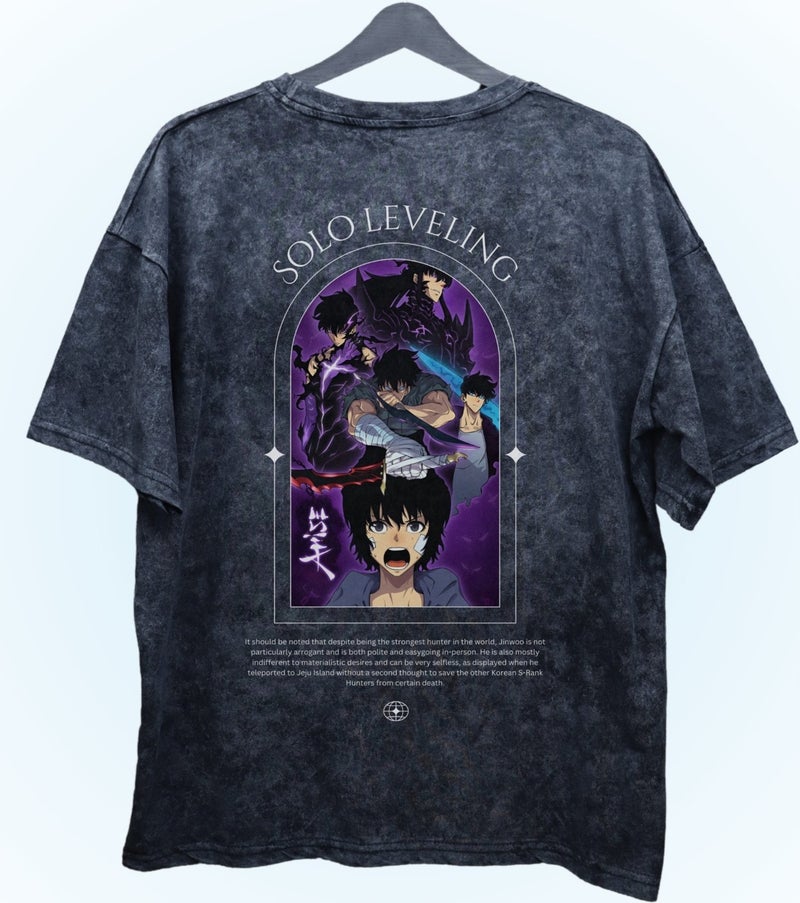 Fuddy Moda Fuddy Fashion Oversize Sung Jin-Woo Evolutions Back Printed Washed T-Shirt, Unisex Solo Leveling Vintage T-Shirt  - Image 5
