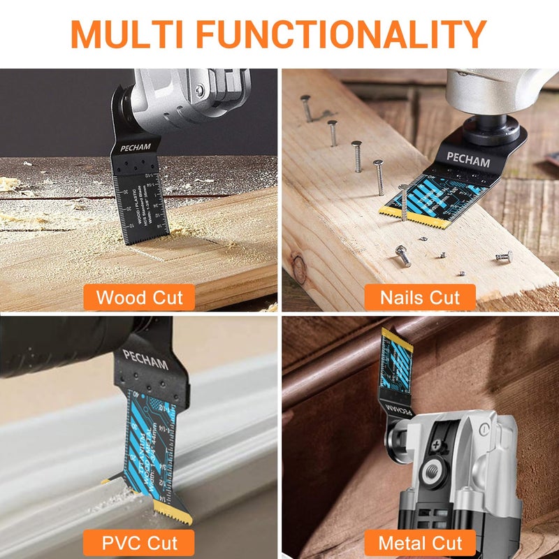 PECHAM Oscillating Saw Blades, 45PCS Professional Universal Titanium Multitool Blades for Wood Plastics Metal Quick Release Multi Tool Kits Fit Rockwell Ridgid Ryobi Milwaukee Chicago Craftsman - Image 5