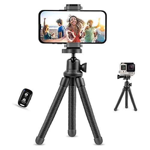 UBeesize Phone Tripod, UBeesize 12 Inch Flexible Cell Phone Tripod Stand Holder with Wireless Remote Shutter & Universal Phone Mount, Compatible with Smartphone/DSLR/GoPro Camera - Image 1