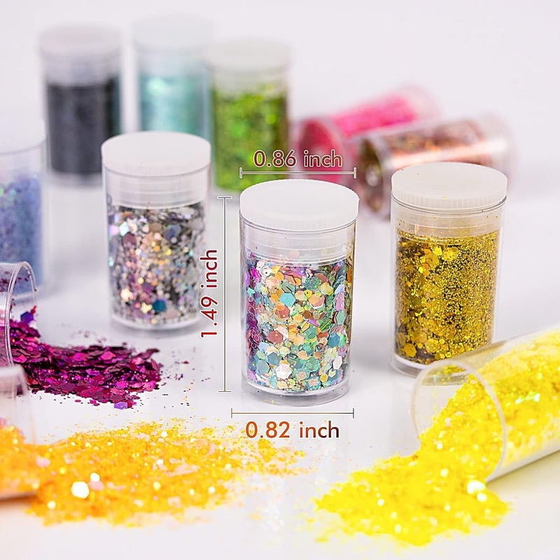 Ruby Face RUBYFACE 24 Colors Nail Art Pigment Glitter for Nails Sequins Fine Glitter Powder Mix Holographic Glitter Flakes Cosmetic for Eyeshadow Makeup Rave Festival Parties Face Painting Nail Art - Image 3