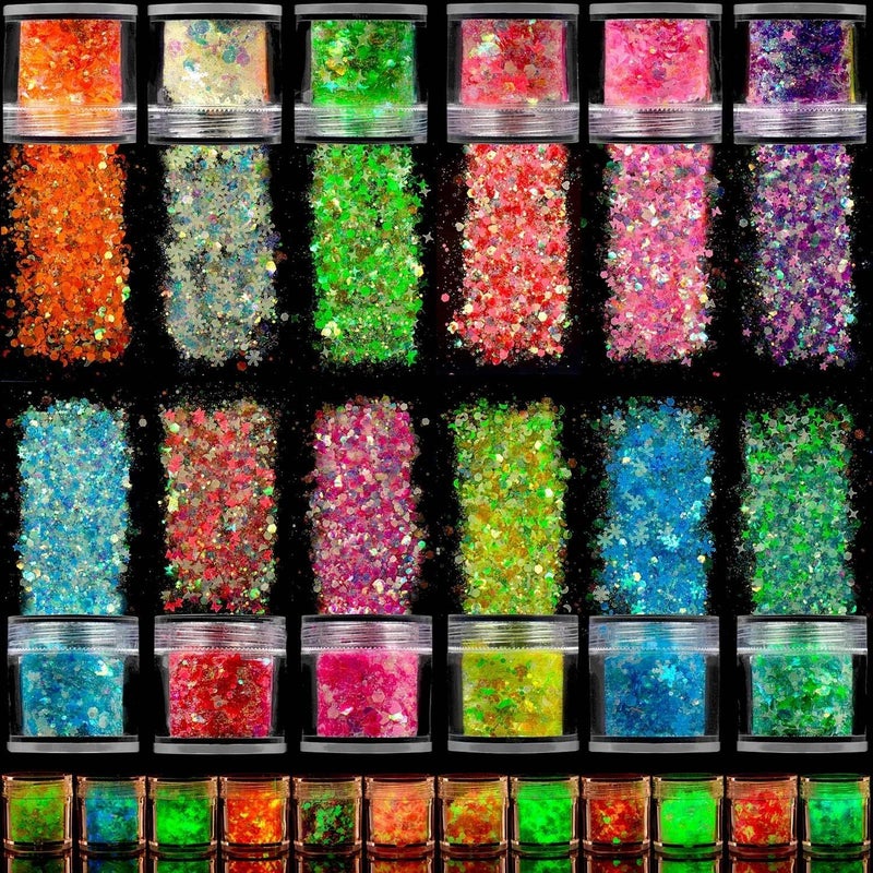 Ruby Face RUBYFACE 24 Colors Nail Art Pigment Glitter for Nails Sequins Fine Glitter Powder Mix Holographic Glitter Flakes Cosmetic for Eyeshadow Makeup Rave Festival Parties Face Painting Nail Art - Image 2