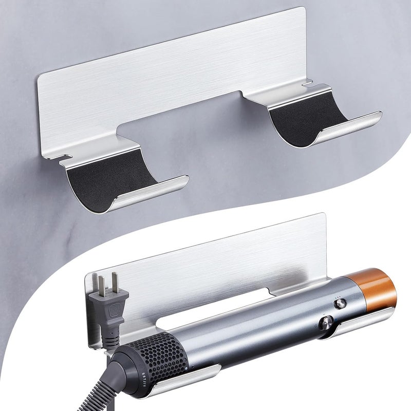 Tazweeq Hair Tool Organizer Wall Mount, Hair Dryer Holder for Curling Wands Accessories, Hair Straightener Holder, Styler Attachments Organizer, Adhesive Curling Iron Holder Storage, Stainless Steel - Image 1