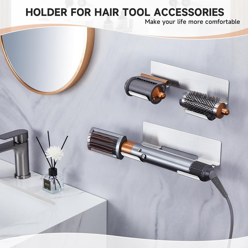 Tazweeq Hair Tool Organizer Wall Mount, Hair Dryer Holder for Curling Wands Accessories, Hair Straightener Holder, Styler Attachments Organizer, Adhesive Curling Iron Holder Storage, Stainless Steel - Image 2