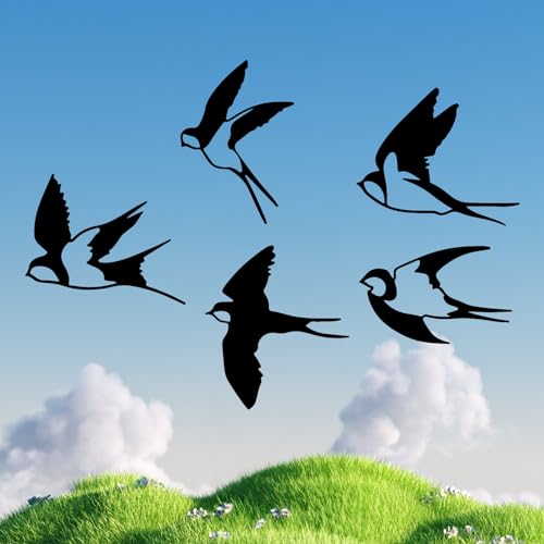 ESTART Birds Metal Wall Decor, 5 Pcs Black Birds Metal Wall Art Outdoor Hanging Decorative Bird Wall Sculpture for Home Kitchen Patio Bedroom Living Room Bathroom Garden - Image 4