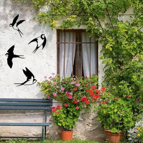 ESTART Birds Metal Wall Decor, 5 Pcs Black Birds Metal Wall Art Outdoor Hanging Decorative Bird Wall Sculpture for Home Kitchen Patio Bedroom Living Room Bathroom Garden - Image 3