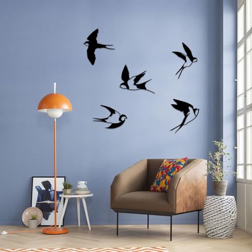 ESTART Birds Metal Wall Decor, 5 Pcs Black Birds Metal Wall Art Outdoor Hanging Decorative Bird Wall Sculpture for Home Kitchen Patio Bedroom Living Room Bathroom Garden - Image 5