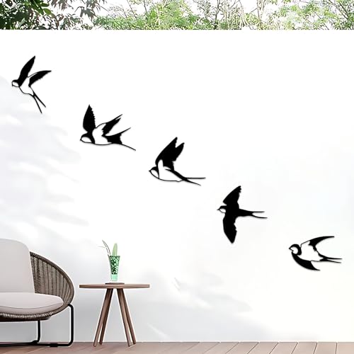 ESTART Birds Metal Wall Decor, 5 Pcs Black Birds Metal Wall Art Outdoor Hanging Decorative Bird Wall Sculpture for Home Kitchen Patio Bedroom Living Room Bathroom Garden - Image 2