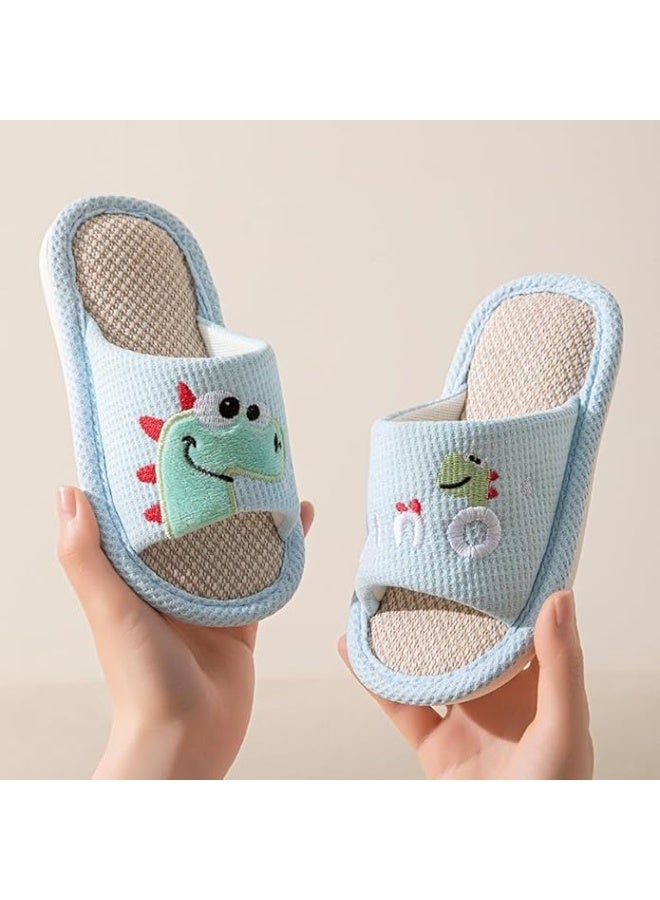 GUDOO Kids Linen Slippers with Cartoon Dinosaurs, Soft Open Toe Indoor Slides for Toddler Girls & Boys, Comfortable Home Slippers Size 28-29 - Image 3