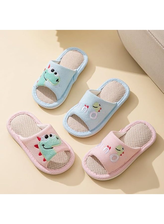 GUDOO Kids Linen Slippers with Cartoon Dinosaurs, Soft Open Toe Indoor Slides for Toddler Girls & Boys, Comfortable Home Slippers Size 28-29 - Image 4