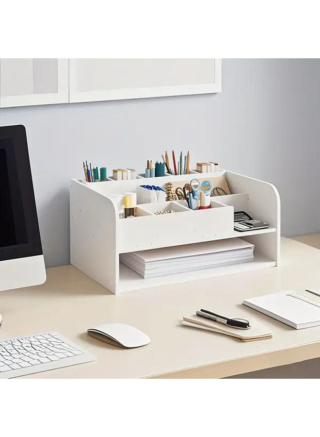 White PVC Wood Plastic Board Desk Organizer With Multiple Compartments Storage Shelf - Image 2