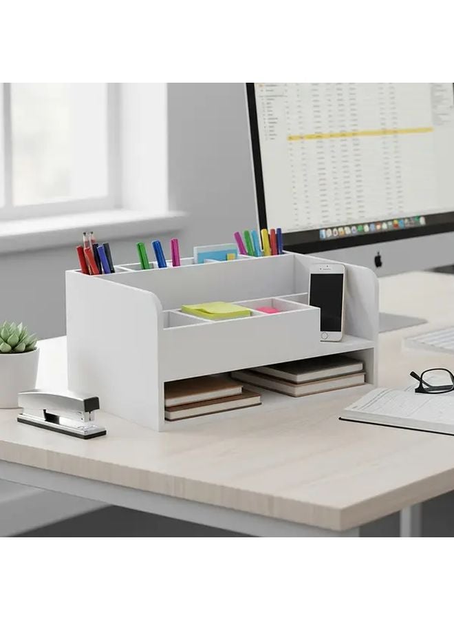 White PVC Wood Plastic Board Desk Organizer With Multiple Compartments Storage Shelf - Image 4