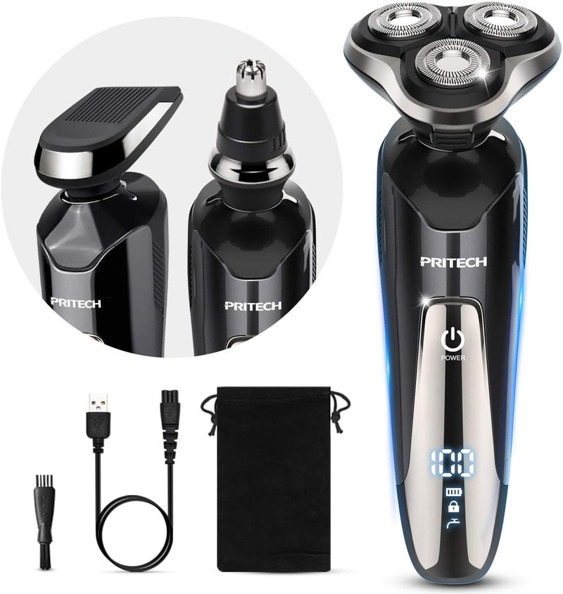 pritech PRIITECH Shaver for Men,3 in 1 Electric Razor Hair Beard Nose Trimmer Gromming Set,Coedless Rechargeable Shaving Wet and Dry USB Charging Black - Image 1