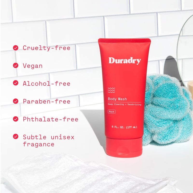 Duradry Deodorizing Body Wash for Women and Men - Odor control, Deep Cleansing, Nourishes, and Moisturizes Skin, Made with Natural Ingredients - Aqua Fragrance, 6 Fl Oz - Image 5