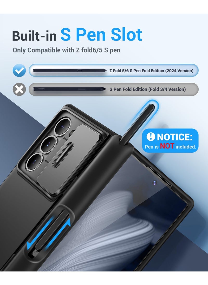 BERFY Samsung Galaxy Z Fold 6 Case with S Pen Holder, [Built-in Screen Protector & Kickstand & Slide Camera Cover] Full Body Heavy Duty Shockproof Slim Hard Phone Case for Samsung Z Fold 6 Black  - Image 2
