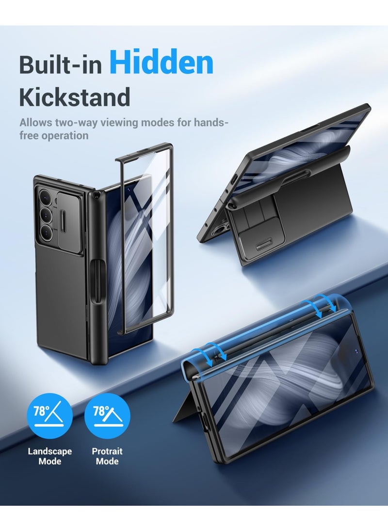 BERFY Samsung Galaxy Z Fold 6 Case with S Pen Holder, [Built-in Screen Protector & Kickstand & Slide Camera Cover] Full Body Heavy Duty Shockproof Slim Hard Phone Case for Samsung Z Fold 6 Black  - Image 3