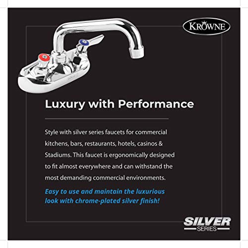Krowne Wall Mount Kitchen Faucet - Utility Sink 4” Center Mount, 6" Swing Spout, ½” NPT Male Inlet, 2 GPM Flow Rate, Ceramic Valve Chrome Plated Finish, Lever Handle, Silver Series Plumbing, 10-406L - Image 2