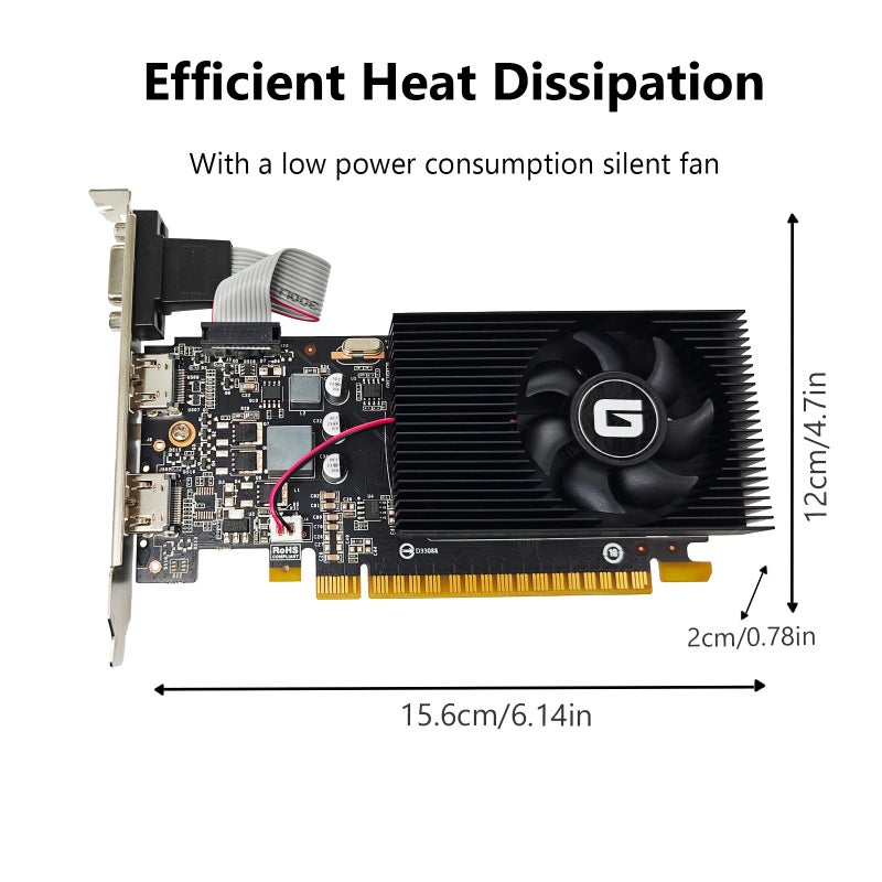 Glorto GeForce GT 730 2G Low Profile Graphics Card, 2X HDMI, VGA, DDR3, PCI Express 1.0 x16, Entry Level GPU for PC, SFF and HTPC - Image 3