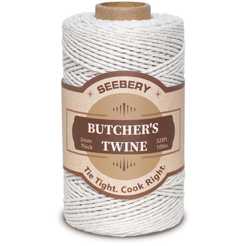SEEBERY Butchers Twine â€“ 100% Natural Cotton Kitchen String, Oven Safe for Tying Meat, Roasting, Trussing Turkey, Baking, Grilling â€“ Food Grade for Cooking, Crafts, and Gift Wrappingï¼ˆ328ft ï¼‰ - Image 1