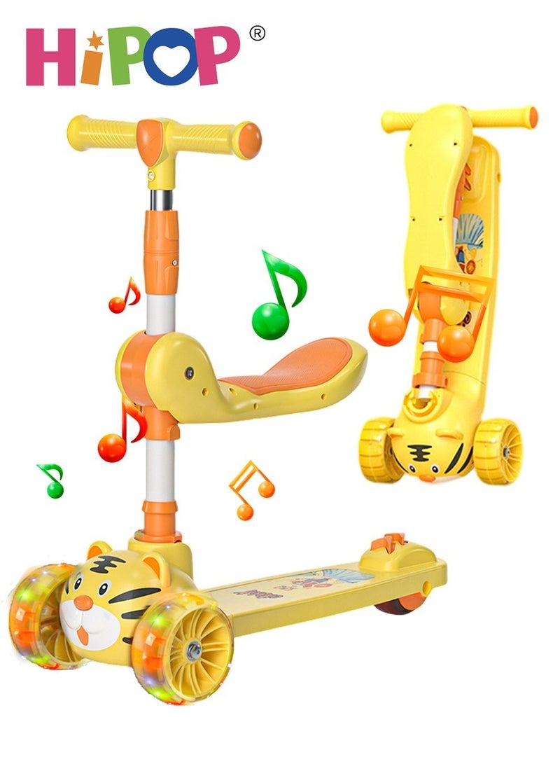 HIPOP Cartoon Kids Kick Scooter with Cool Lights,Can Sit And Slide,Anti-Rollover Scooter For Kids  - Image 1