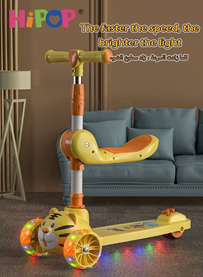 HIPOP Cartoon Kids Kick Scooter with Cool Lights,Can Sit And Slide,Anti-Rollover Scooter For Kids  - Image 2