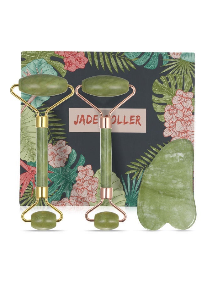 NIBEMINENT Natural Jade Roller Guasha Skin Scraper Facial Set Care Anti-aging Puffy Eyes Massager Neck Anti Wrinkle Beauty Stone Green - Image 1